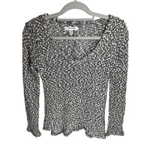 Aeropostale Juniors Girls XS Gray &Wht Loose Knit V Neck Long Sleeve Sweater Y2K